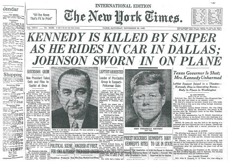 Газета The New York Times от 23 ноября 1963 года с новостью об убийстве Кеннеди