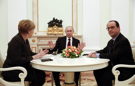 Переговоры Ангелы Меркель и Франсуа Олланда с Владимиром Путиным в Москве