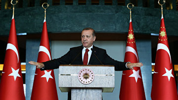 Президент Турции Раджеп Эрдоган обращается к послам на встрече в Анкаре