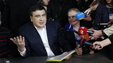 Губернатор Одесской области Михаил Саакашвили отвечает на вопросы журналистов на антикоррупционном форуме в Киеве