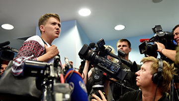 Депутат Верховной рады Надежда Савченко во время пресс-конференции в Киеве