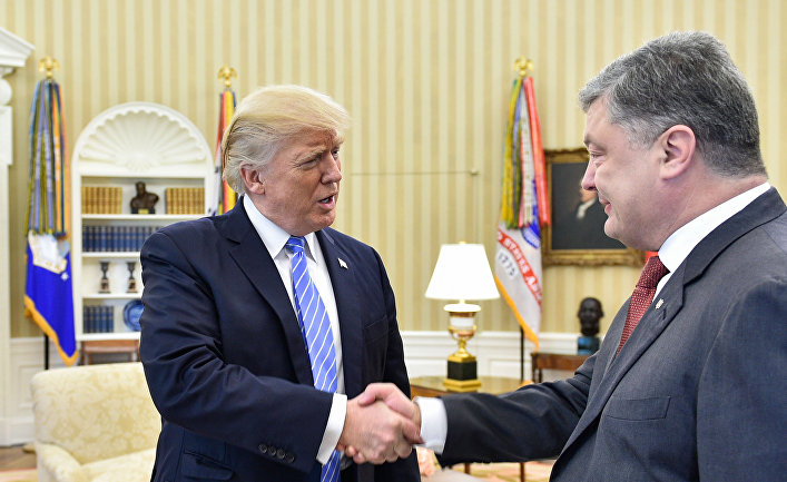 Президент Украины Петр Порошенко и президент США Дональд Трамп во время встречи