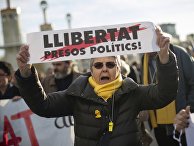 Акция против ареста К. Пучдемона в Барселоне Акция против ареста К. Пучдемона в Барселоне