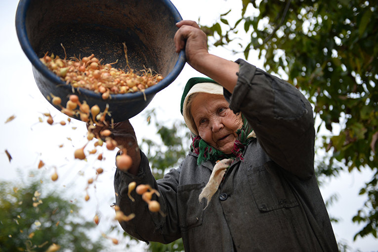 Пожилая женщина в деревне Доброджа, Молдова