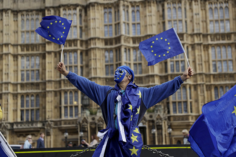Противник Брексита во время акции протеста в Лондоне