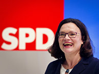 Андреа Налес на партийной встрече немецких социал-демократов в Германии. 22 апреля 2018