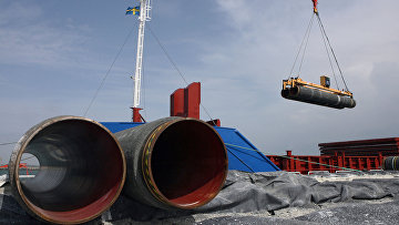 Подготовка к прокладке труб газопровода по дну Балтийского моря в порту Визби на острове Готланд