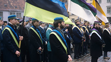 Студенческий митинг во время празднования дня независимости Эстонии