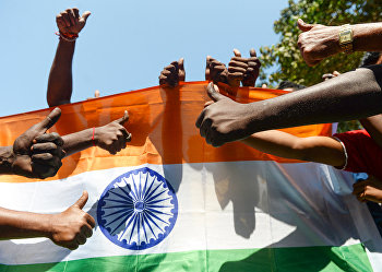 Участники акции в поддержку индийских вооруженных сил в Балакоте