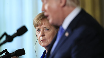 Канцлер Германии Ангела Меркель и президент США Дональд Трамп во время пресс-конференции в Вашингтоне