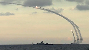Из акватории Каспийского моря ракетными кораблями Каспийской флотилии РФ нанесен массированный удар 18-ю крылатыми ракетами комплекса Калибр-НК по 7-ми целям позиций террористов в сирийских провинциях Ракка, Идлиб и Алеппо