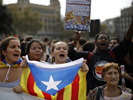 Участники протестов в Барселоне