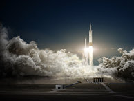 Иллюстрация старта ракеты Falcon Heavy компании SpaceX