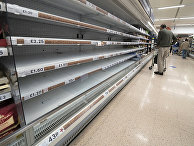 Пустые полки в супермаркете Tesco в Манчестере, Великобритания Пустые полки в супермаркете Tesco в Манчестере, Великобритания