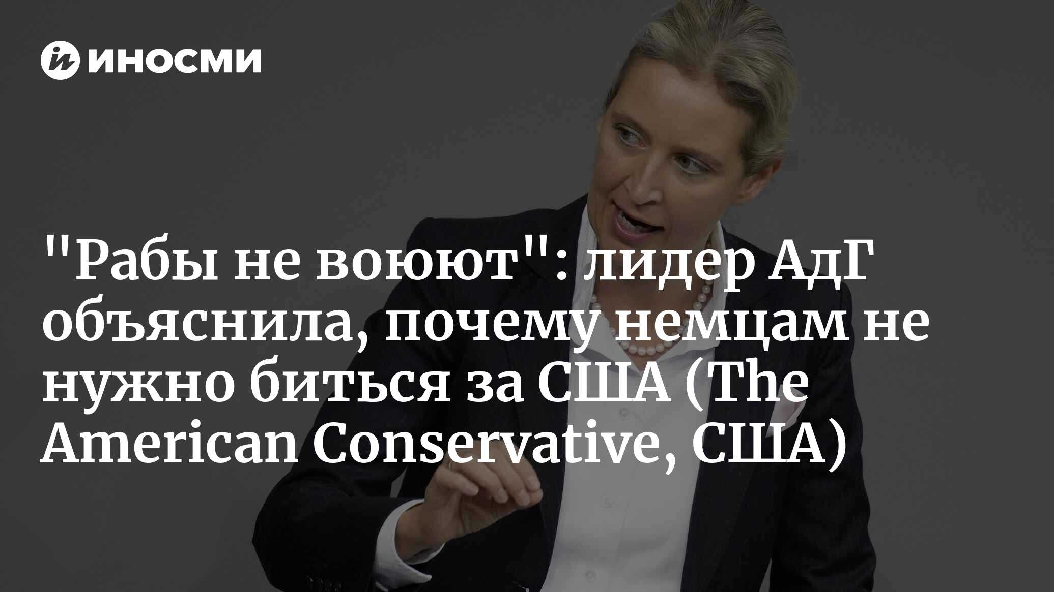 Лидер АдГ Алис Вайдель: у немцев нет причин идти воевать по указке США