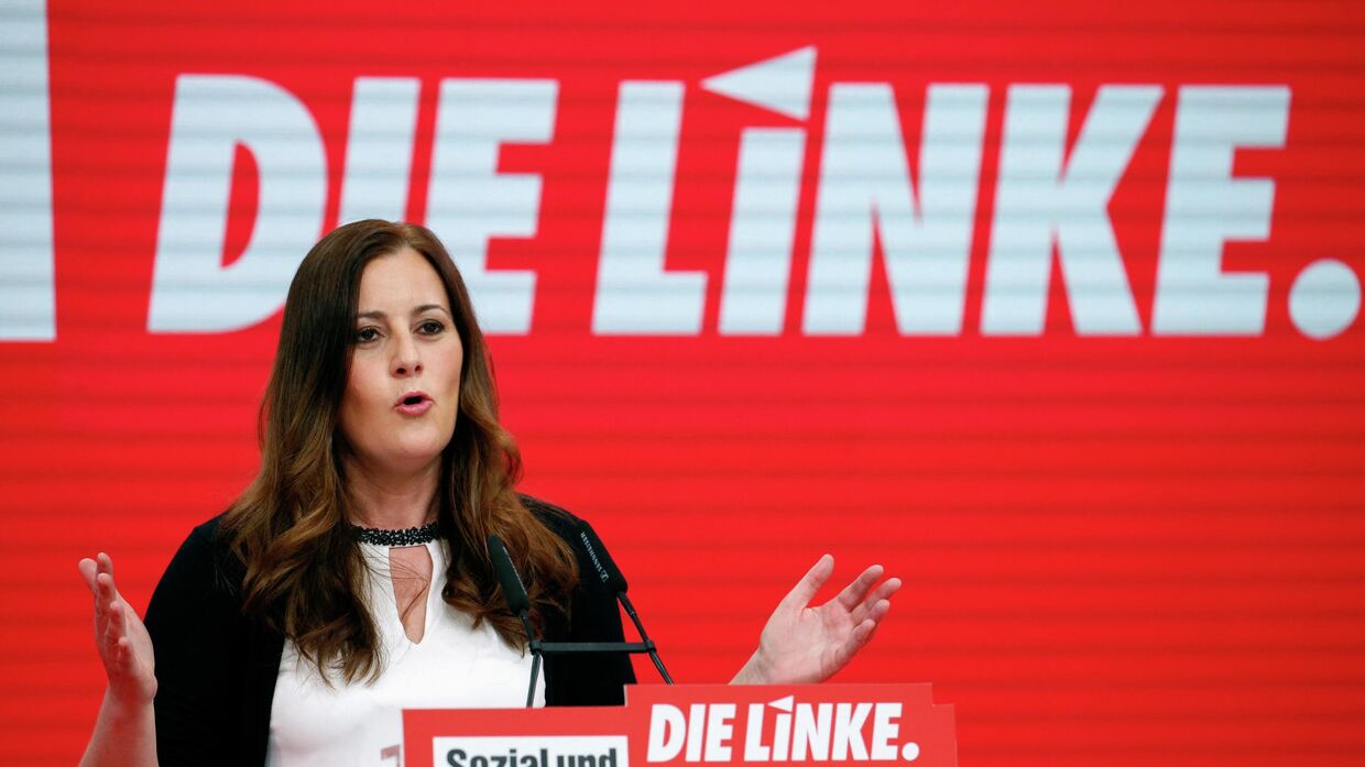 Сопредседатель немецкой левой партии Die Linke Джанин Висслер выступает в Берлине