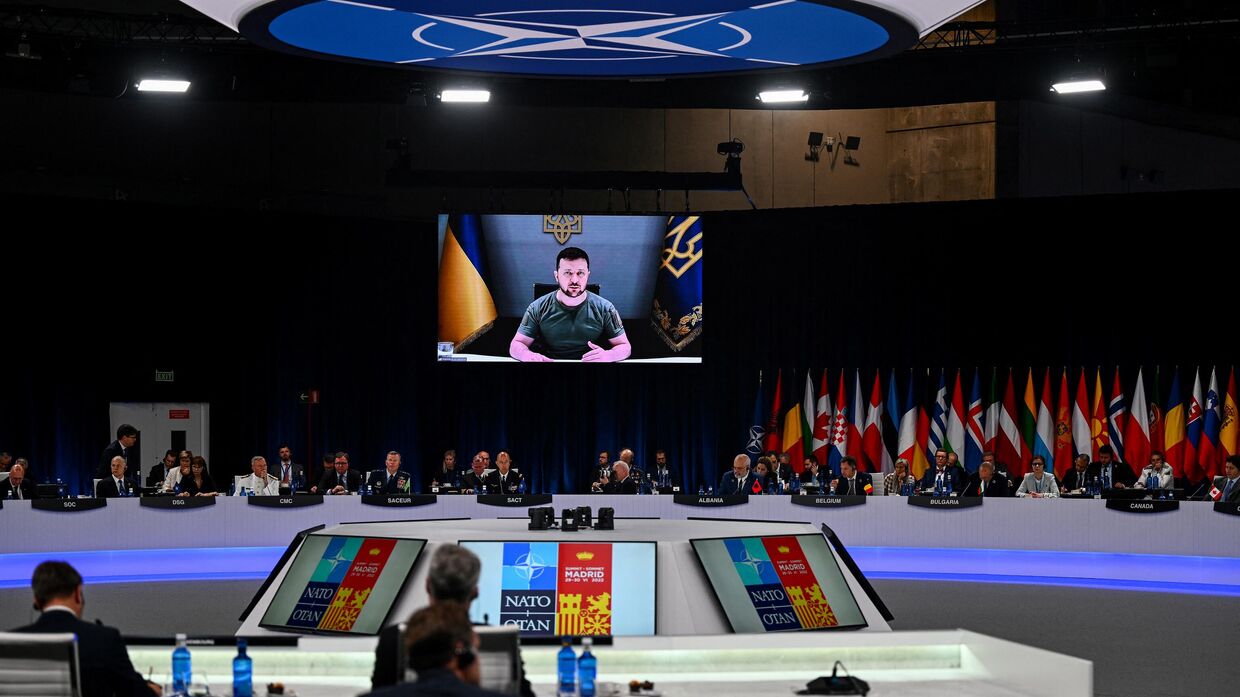 Президент Украины Владимир Зеленский выступает на саммите НАТО в Мадриде