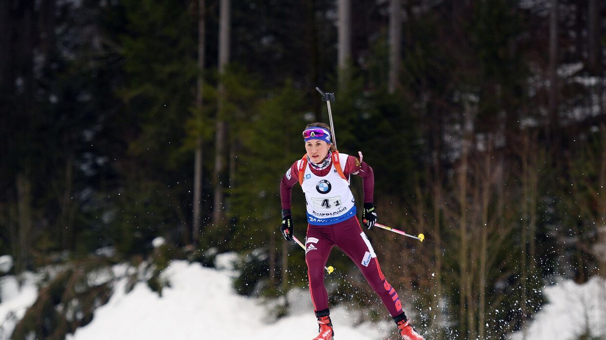 Дарья Виролайнен (Россия) на дистанции эстафеты 4х6 км среди женщин