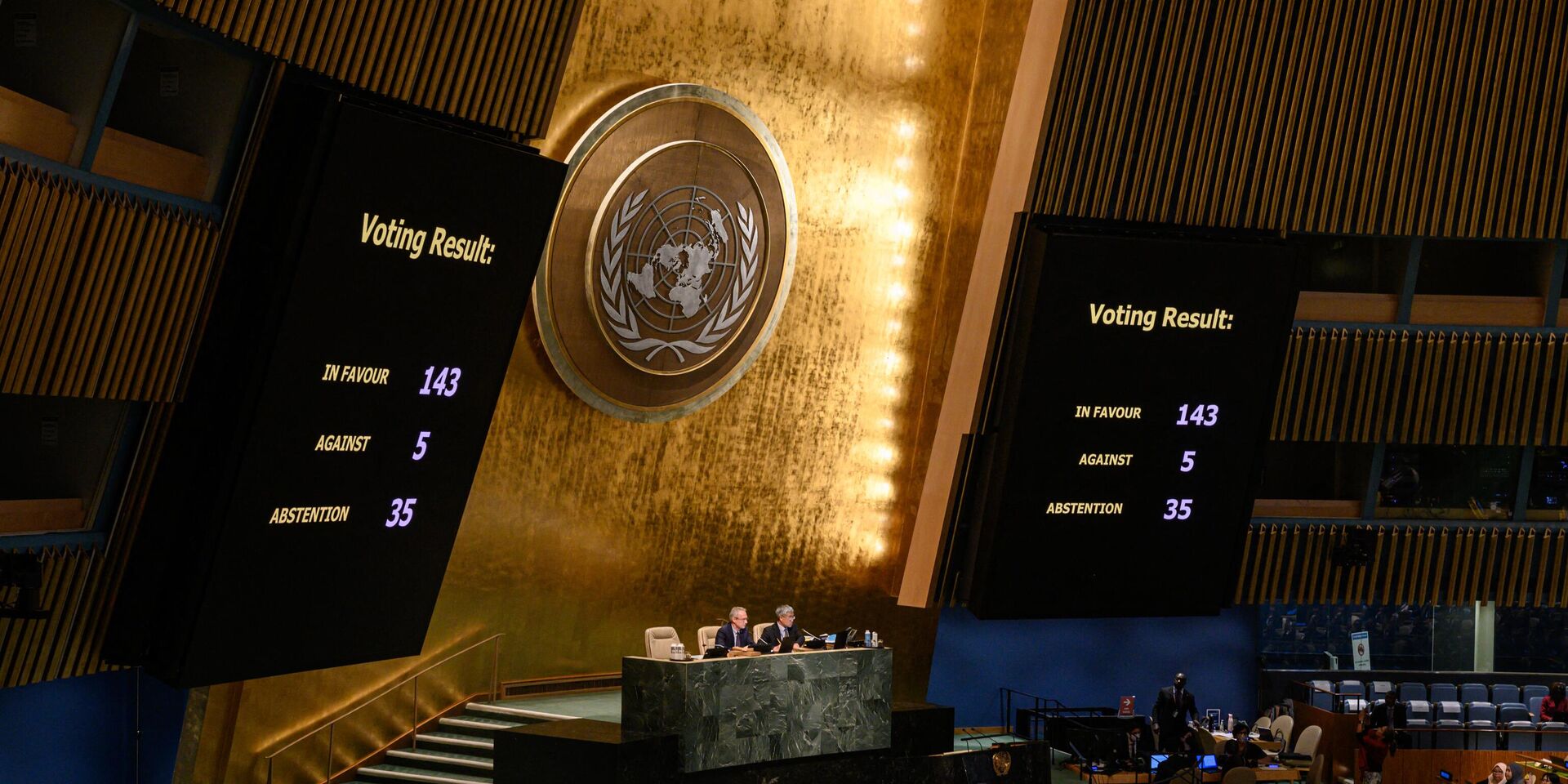 Результаты голосования во время экстренного заседания Генеральной Ассамблеи ООН в штаб-квартире ООН в Нью-Йорке, 12 октября 2022 года - ИноСМИ, 1920, 12.10.2022