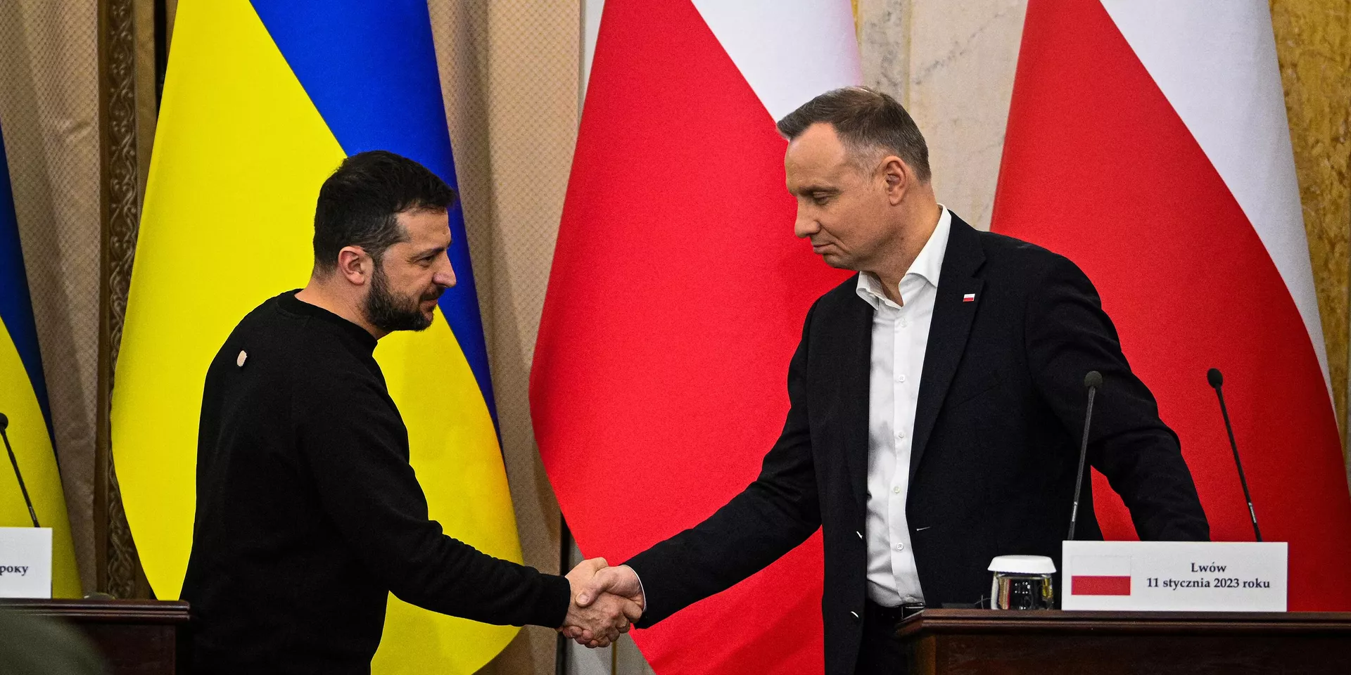 Президент Украины Владимир Зеленский и президент Польши Анджей Дуда во время встречи во Львове. 11 января 2023 - ИноСМИ, 1920, 22.05.2023