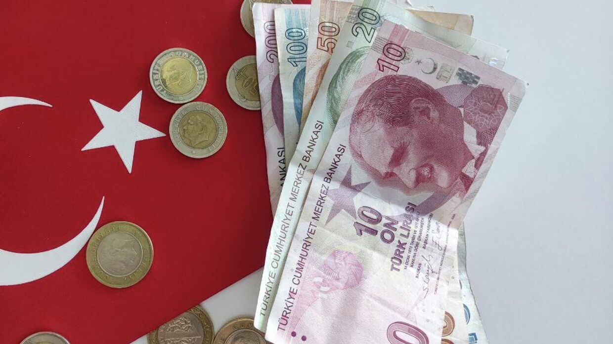 Денежные купюры и монеты: турецкие лиры