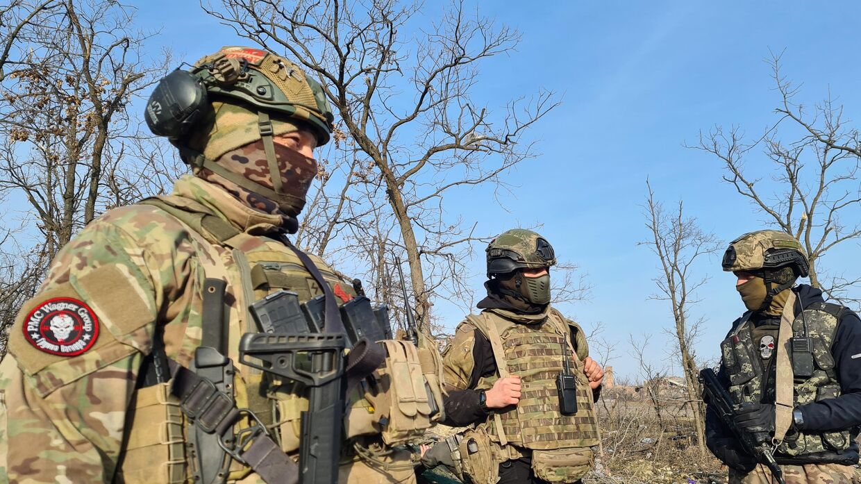 Бойцы группы Вагнер в Артёмовске (Бахмуте) в ДНР.