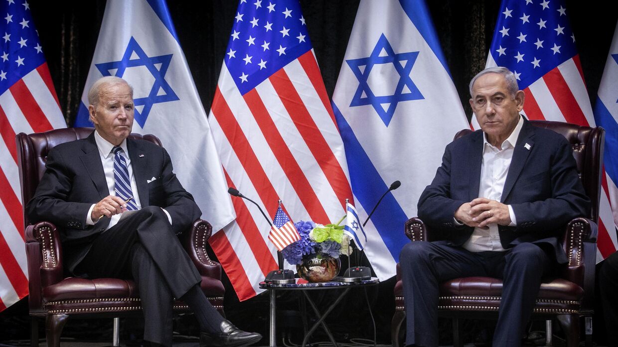 Президент США Джо Байден и премьер-министр Израиля Биньямин Нетаньяху в Тель-Авиве, Израиль, 18 октября 2023 г.