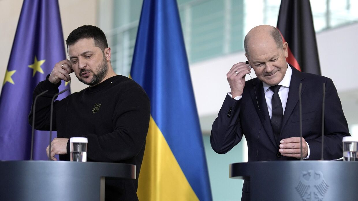 Канцлер Германии Олаф Шольц и  президент Украины Владимир Зеленский в Берлине. 16 февраля 2024 года.