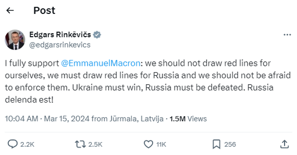 Президент Латвии Эдгарс Ринкевичс с помощью фразы о разрушении России призвал к борьбе с ней Президент Латвии Эдгарс Ринкевичс с помощью фразы о разрушении России призвал к борьбе с ней