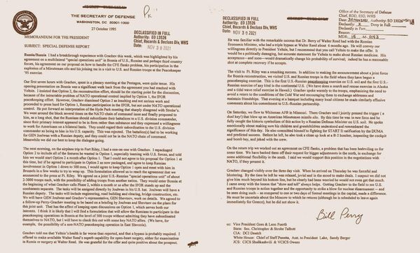 Меморандум министра обороны США Уильяма Перри президенту США Биллу Клинтону Меморандум министра обороны США Уильяма Перри президенту США Биллу Клинтону