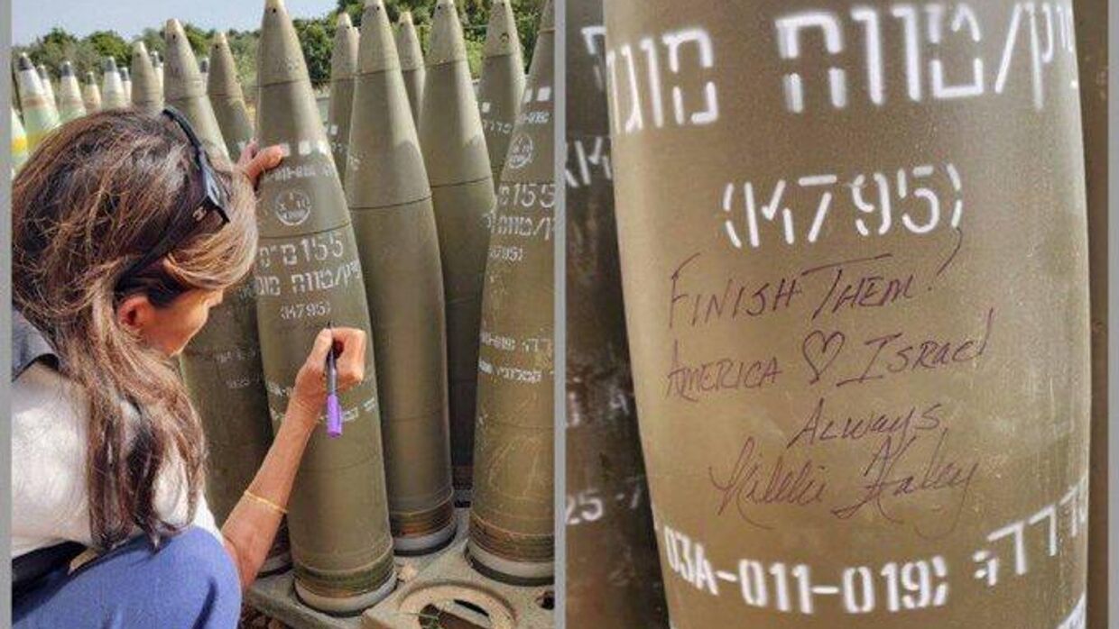 Никки Хейли подписывает снаряд израильской армии Прикончите их!