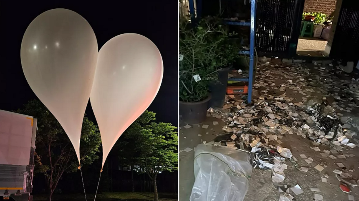 Мешки с мусором на воздушных шарах, предположительно отправленные Северной Кореей, в Сеуле. 29 мая 2024