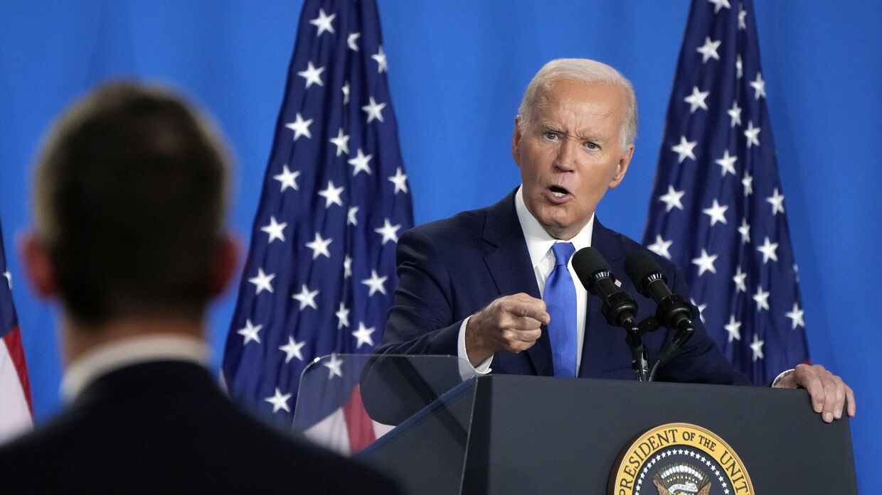 Президент Джо Байден выступаеn на пресс-конференции в четверг 11 июля 2024 года, в последний день саммита НАТО в Вашингтоне.