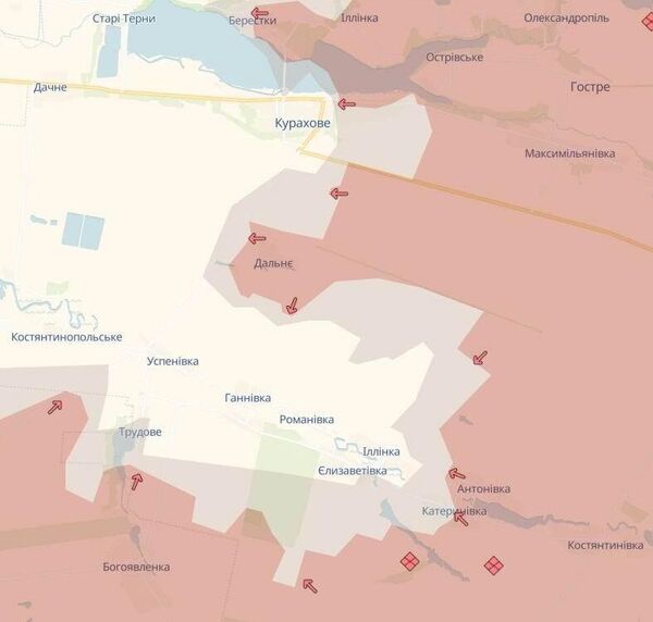 Карта продвижения российской армии на Кураховском направлении