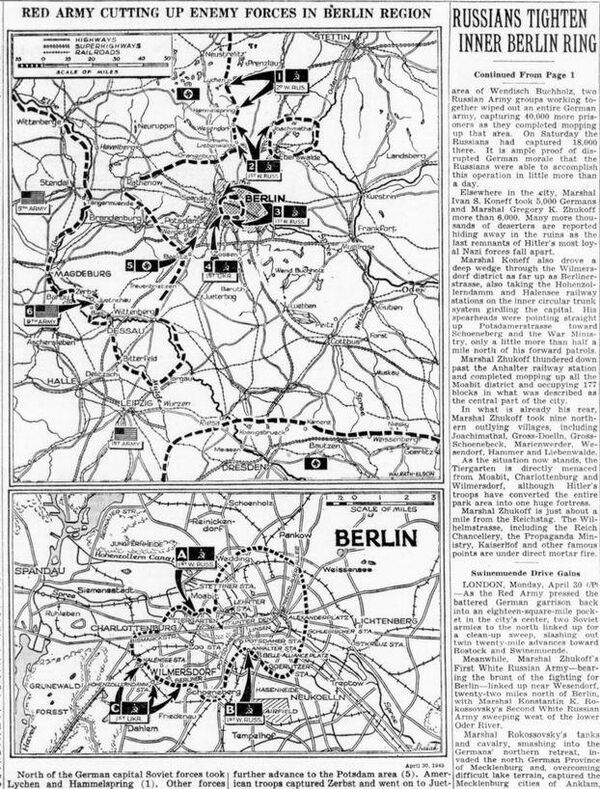 Карты ударов  Красной армии по Берлину из газеты Нью-Йорк таймс