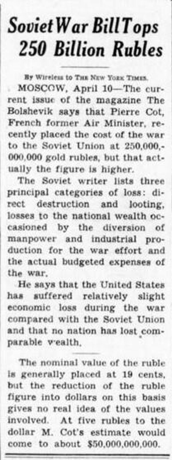 Расходы Советов на войну превышают 250 миллиардов рублей