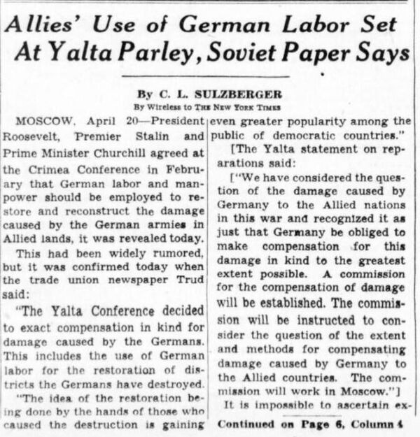 Статья в NYT об об использовании труда немецких пленных для восстановления СССР