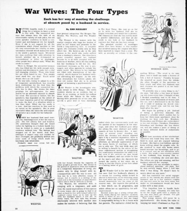 Статья NYT Жены военных: четыре типа. 22.04.1945