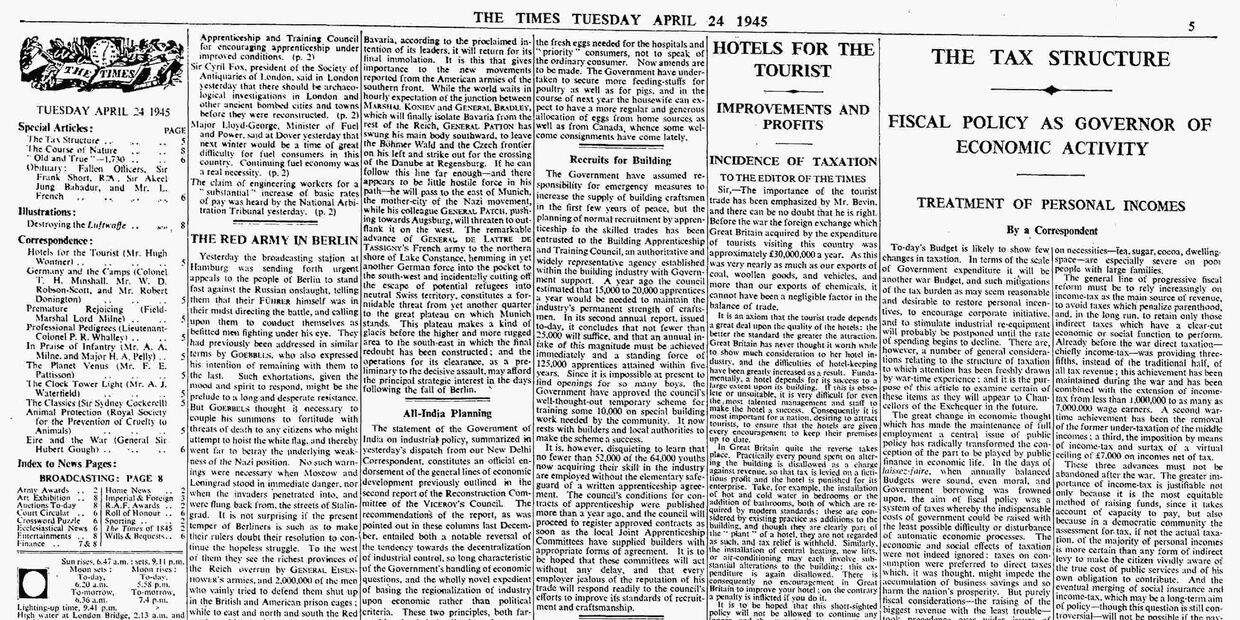 Статья Красная армия в Берлине в газете The Times от 24 апреля 1945 года