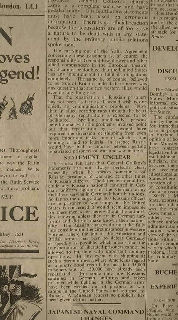 Статья из газеты Таймс Репатриация русских пленных часть 2