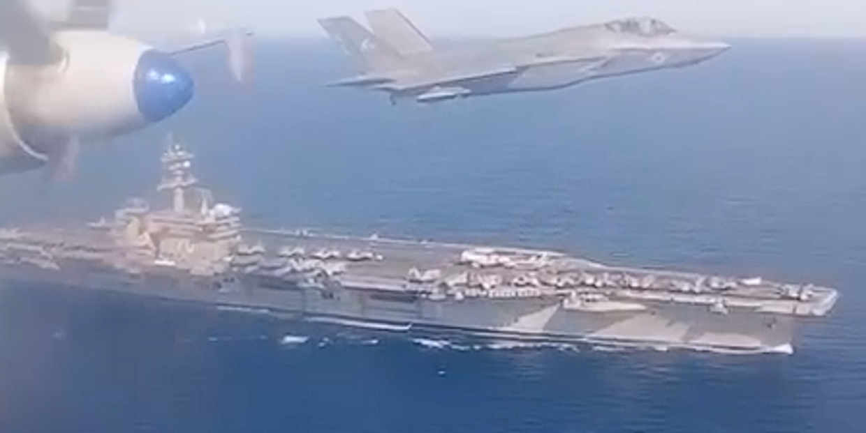 Пролет самолета Ил-38Н Новелла ВМФ России около корабля USS Carl Vinson ВМС США, источник: соцсети