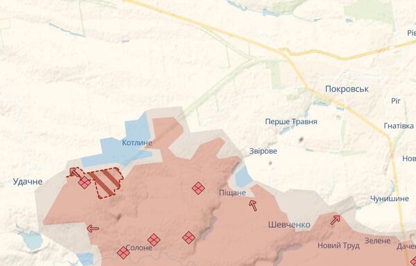 Район Удачного, карта DeepState от 14.04.2025