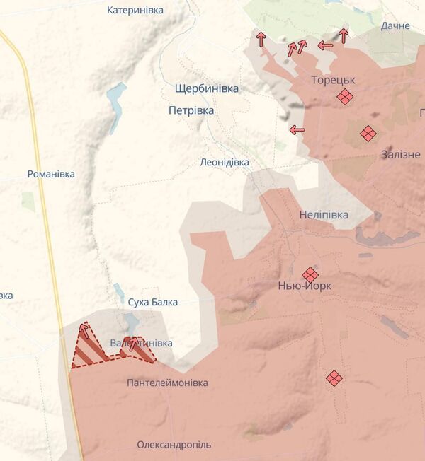 Район Валентиновки, карта DeepState от 14.04.2025