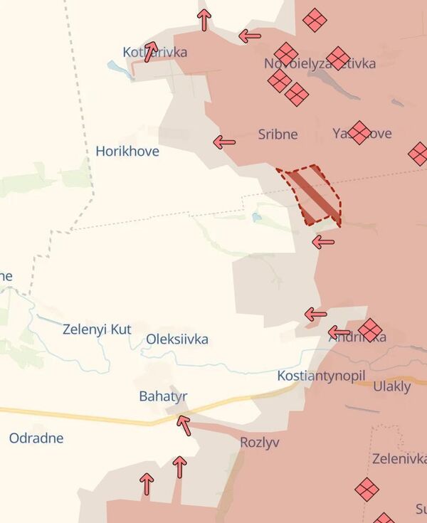 Ситуация под селами Серебряное и Богатырь, карта DeepState от 12.05.2025