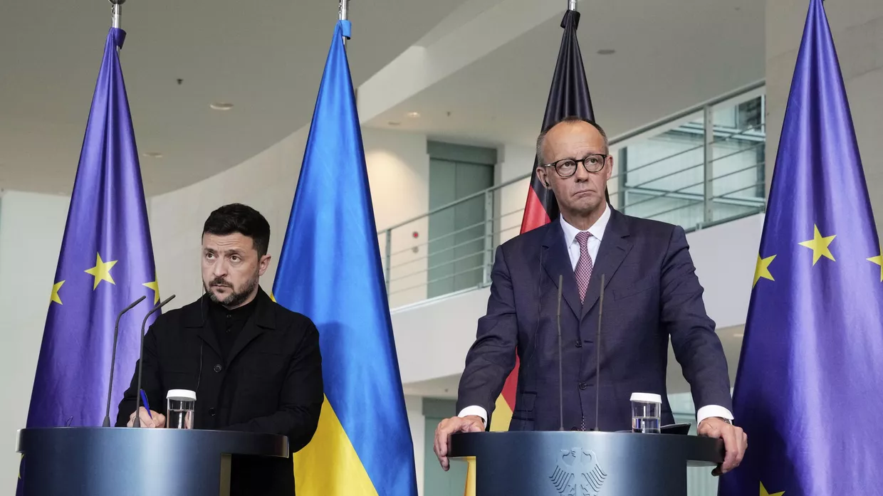 Канцлер Германии Фридрих Мерц и Владимир Зеленский в Берлине, Германия, 28 мая 2025 года