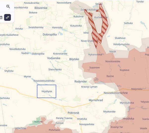 Карта пока не подтверждает прорыв ВС РФ к Гришино (по данным DeepState)