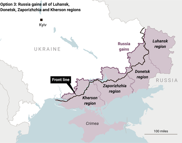 Вариант 3: Россия получает всю территорию ДНР, ЛНР, Запорожской и Херсонской областей Вариант 3: Россия получает всю территорию ДНР, ЛНР, Запорожской и Херсонской областей