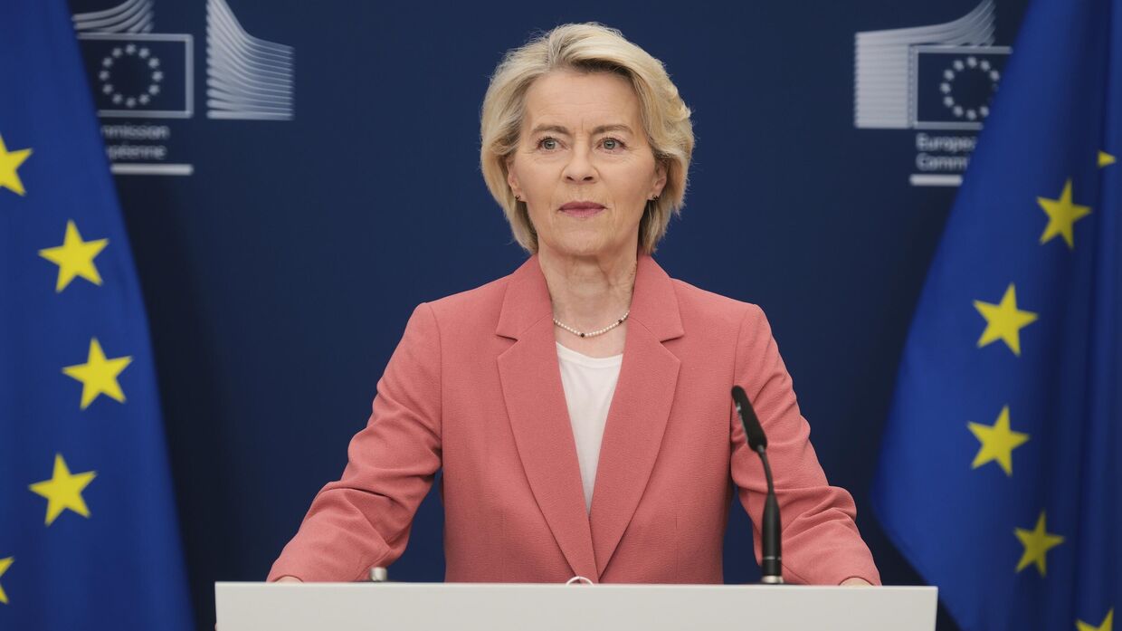 Председатель Европейской комиссии Урсула фон дер Ляйен выступила с заявлением для СМИ в штаб-квартире ЕС в Брюсселе, Бельгия, 28 августа 2025 года