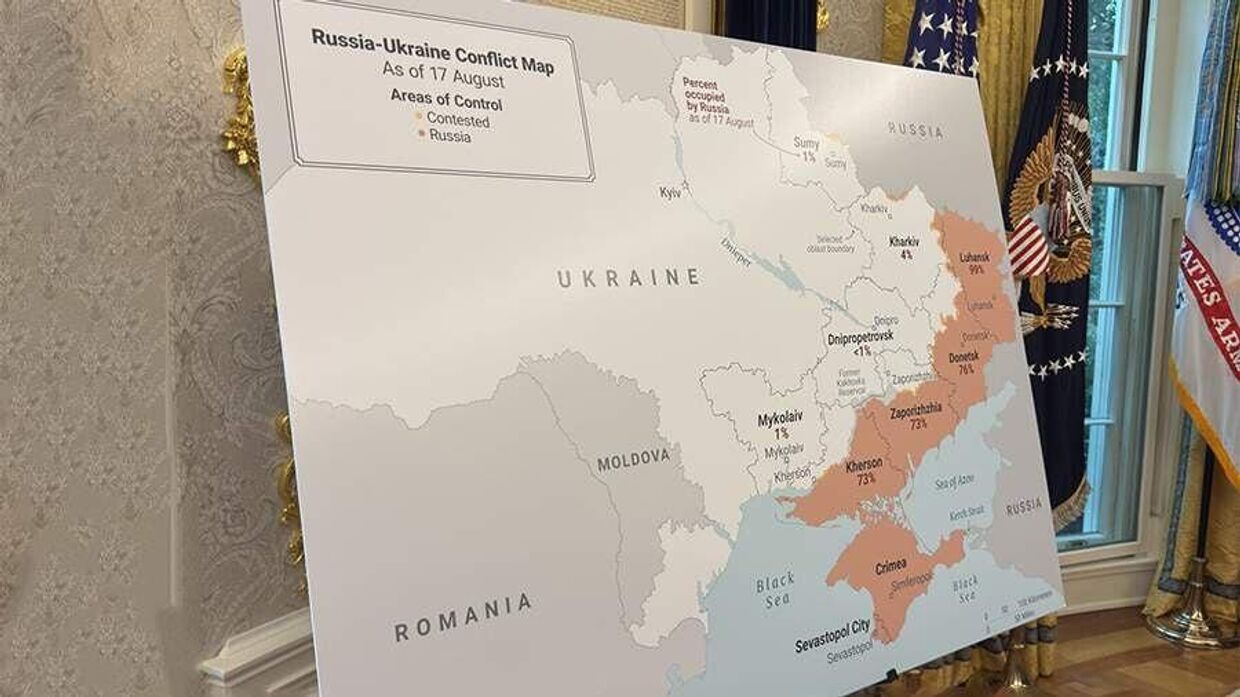 Карта Украины с освобожденными территориями, показанная Зеленскому Трампом в Белом доме