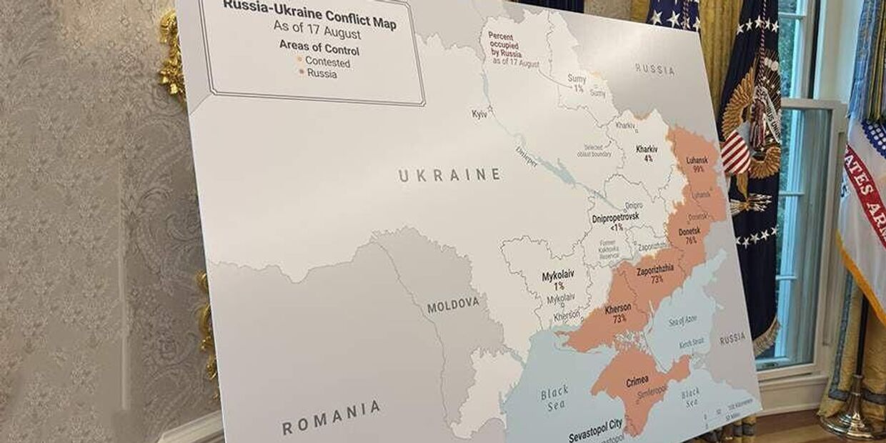 Карта Украины с освобожденными территориями, показанная Зеленскому Трампом в Белом доме